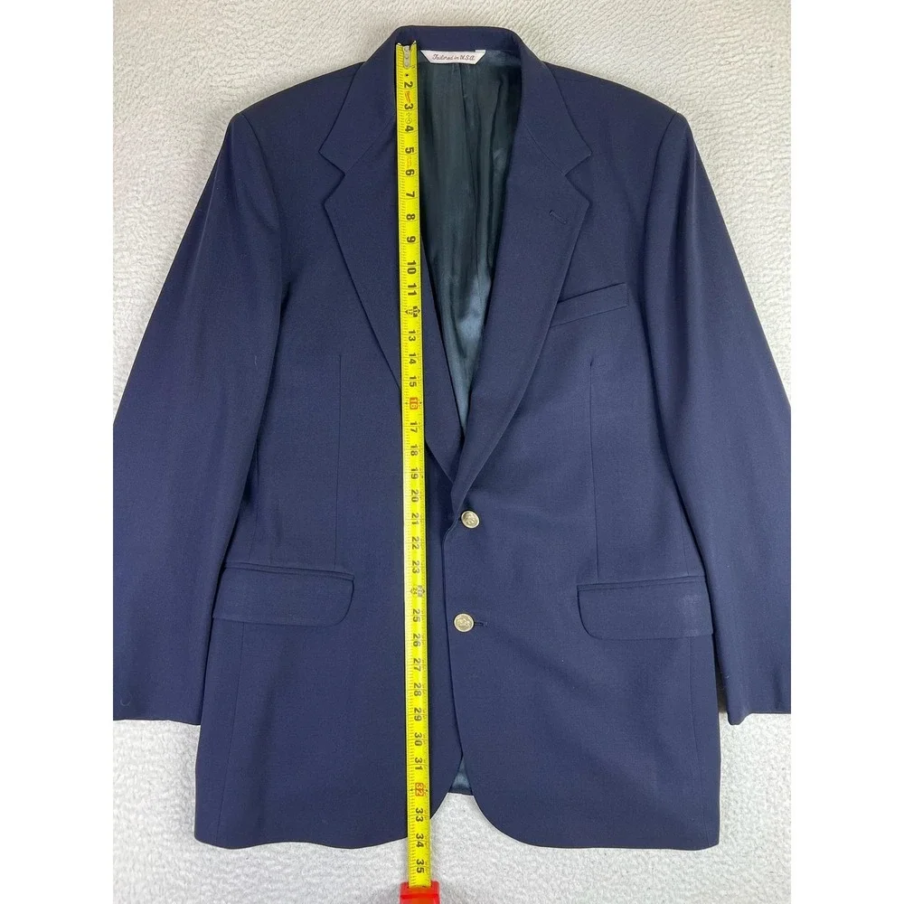 Stafford Blazer Mens 43 Long Navy Blue 100% Wool Gold Buttons Sport Coat USA